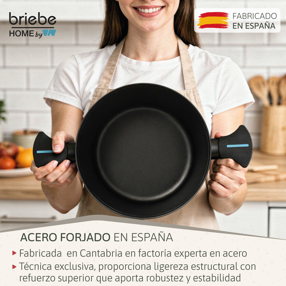 Briebe Batería Cocina Inducción Acero Forjado 6 Piezas Antiadherente Sin Pfoa, Fabricada En España, Mare, Azul_2