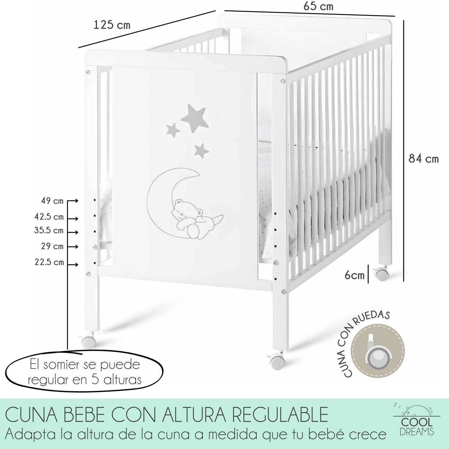 Cuna Convertible Indi Estilo Nórdico, Madera De Haya, Con Barandillas, Colchón Morfeo Y Funda De Colchón Impermeable_4
