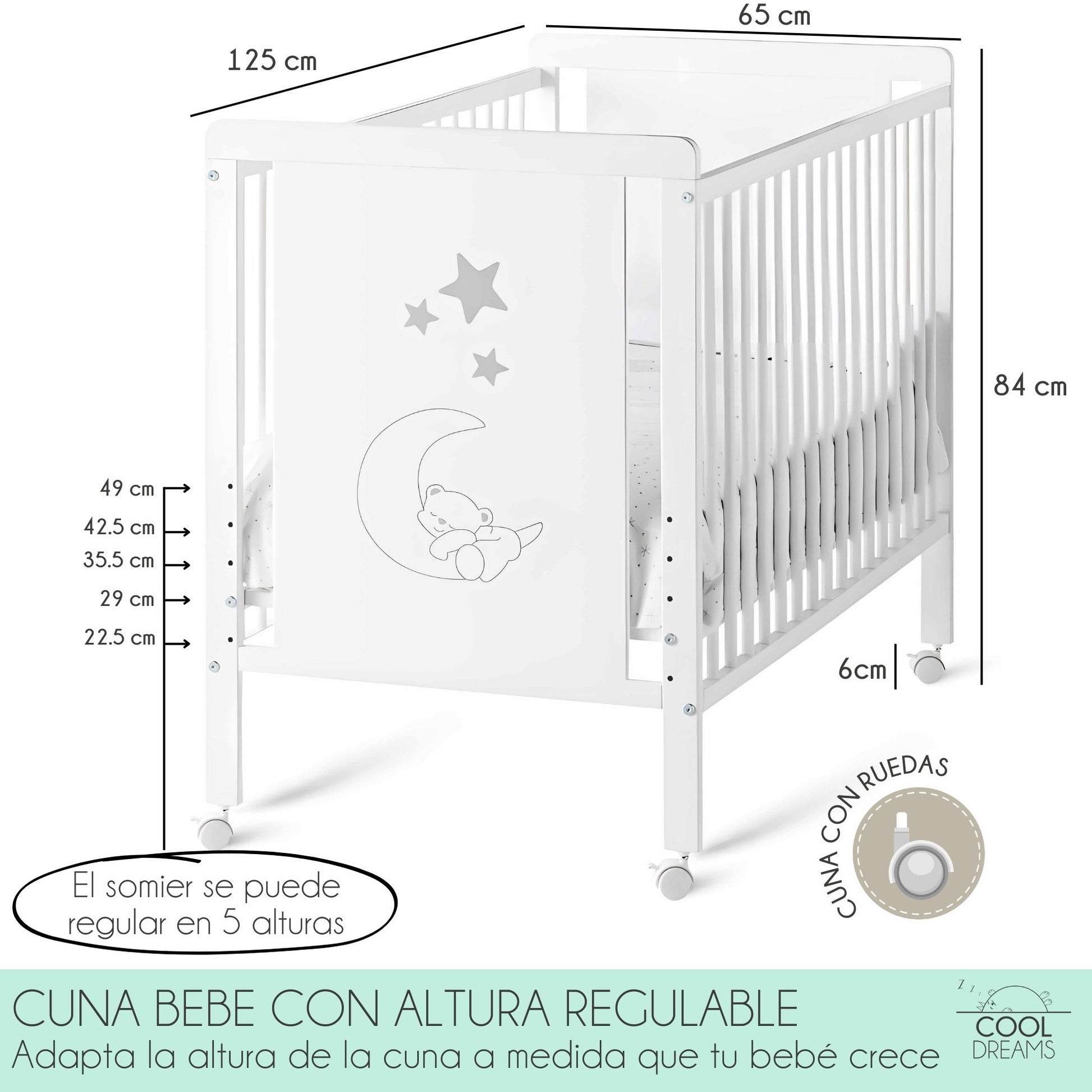 Cuna Convertible Indi Estilo Nórdico, Madera De Haya, Con Barandillas, Colchón Morfeo Y Funda De Colchón Impermeable_4