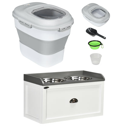 Pawhut Conjunto 1 Comedero Elevado Para Perros Y 1 Contenedor De Comida Blanco_0