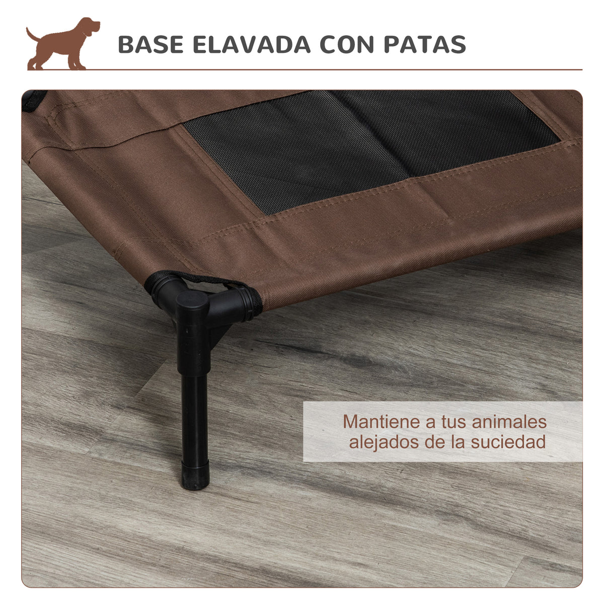 Pawhut Cama Elevada Perros Con Malla Transpirable Tela Oxford 61x46x18 Cm Marrón_4