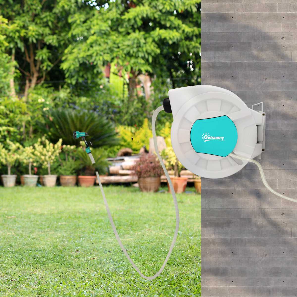 Carrete De Manguera Outsunny Pp Gris Claro 55x21x41.5 Cm_1