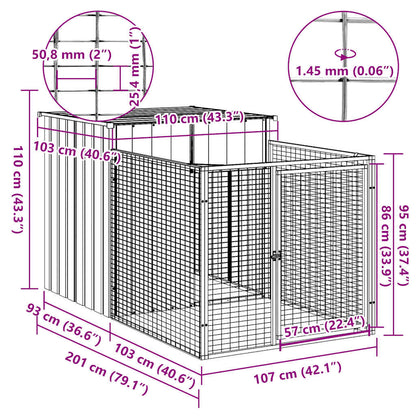 Caseta Perros Con Corral Acero Galvanizado Gris 110x201x110 Cm_4