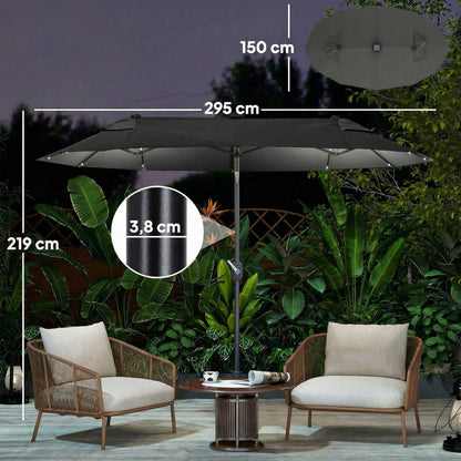 Outsunny Sombrilla Doble 295x150x219 Cm Con Luces Led Solares Gris_2