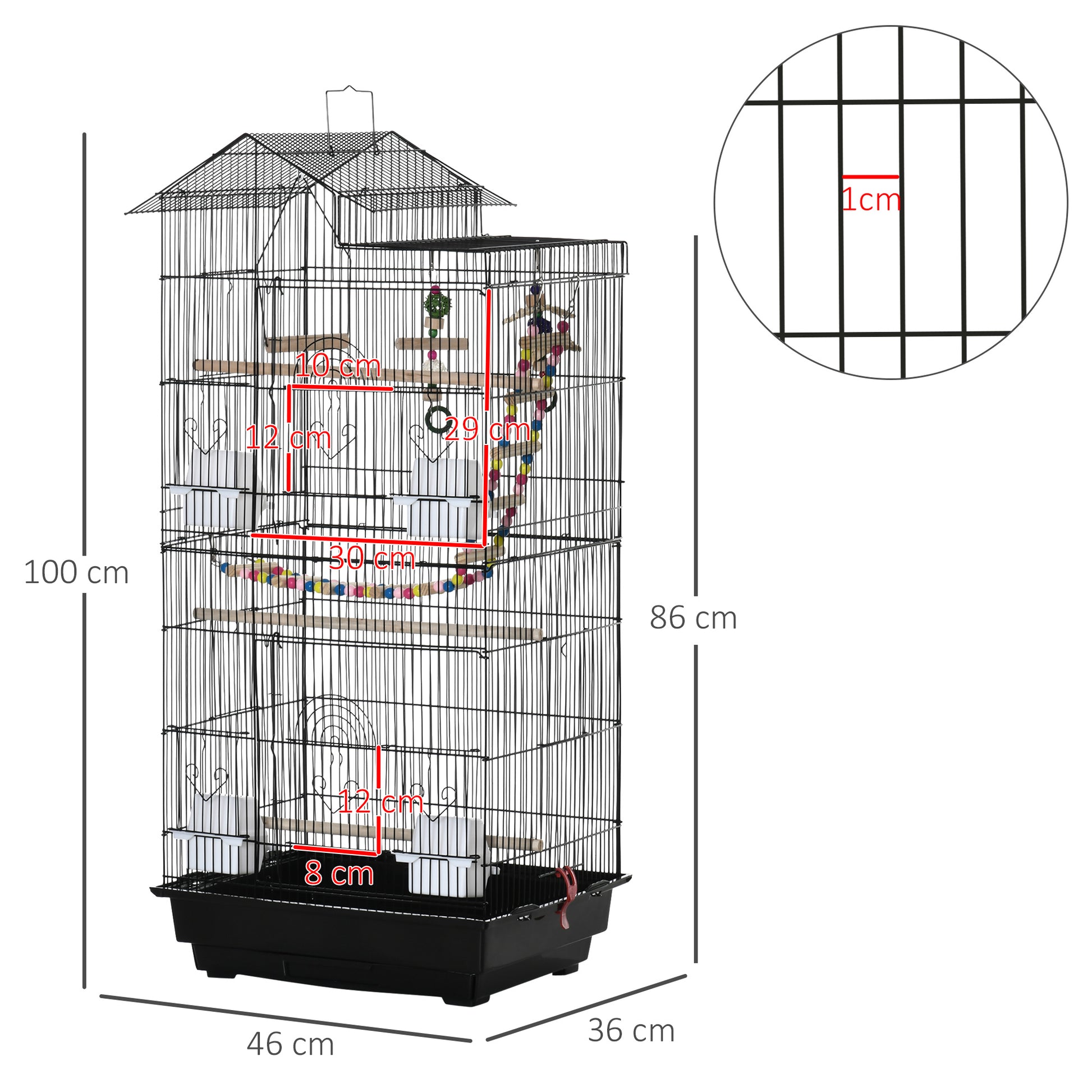 Pawhut Jaula Para Pájaros Con Múltiples Puertas 4 Comederos Columpio 46x36x100cm_2