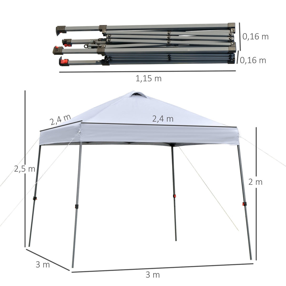 Outsunny Cenador Plegable 3x3m Jardín Con Bolsa De Transporte Con Ruedas Camping_2