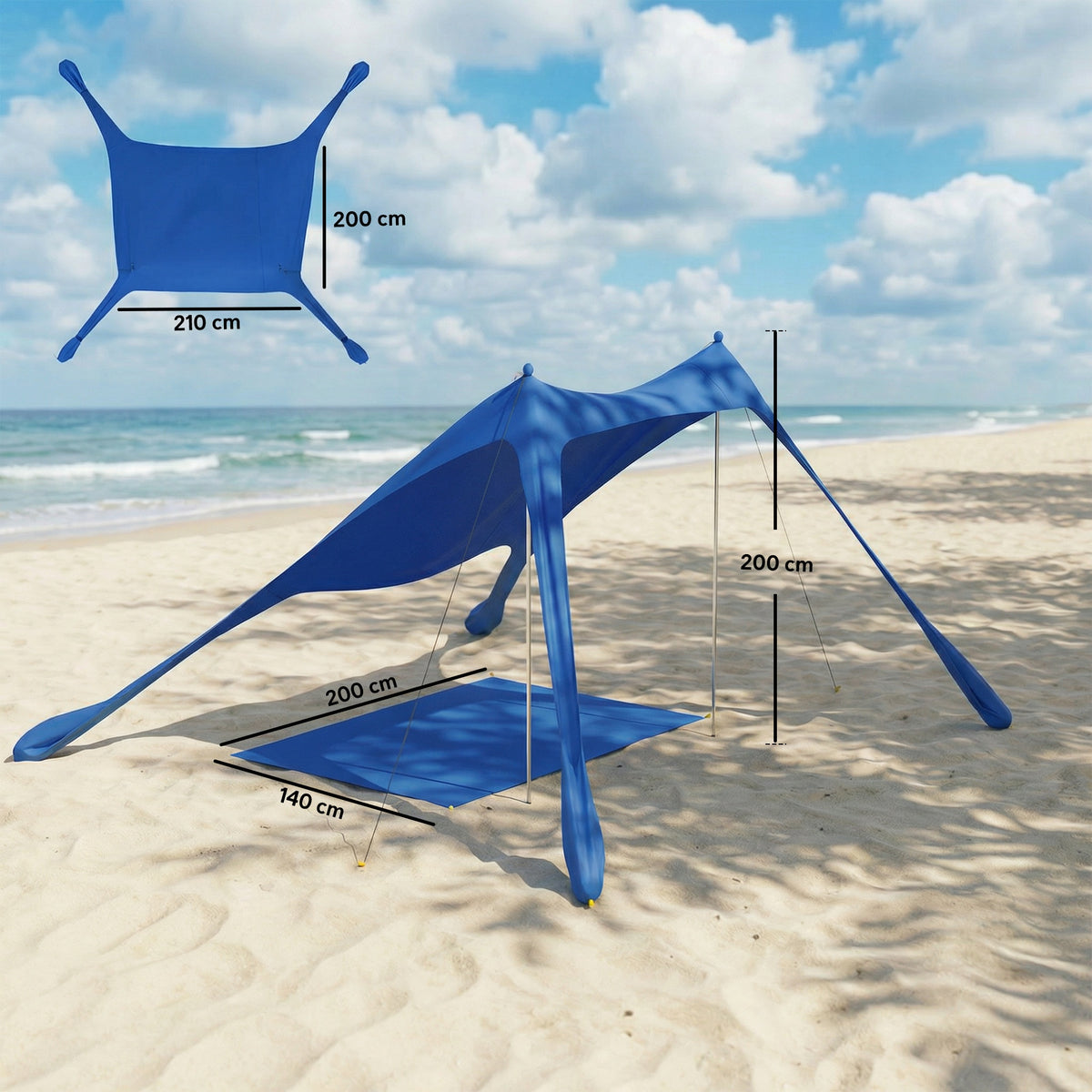 Outsunny Carpa Playa Plegable Con Esterilla Upf50+ Postes De Aluminio Pala Bolsa_2