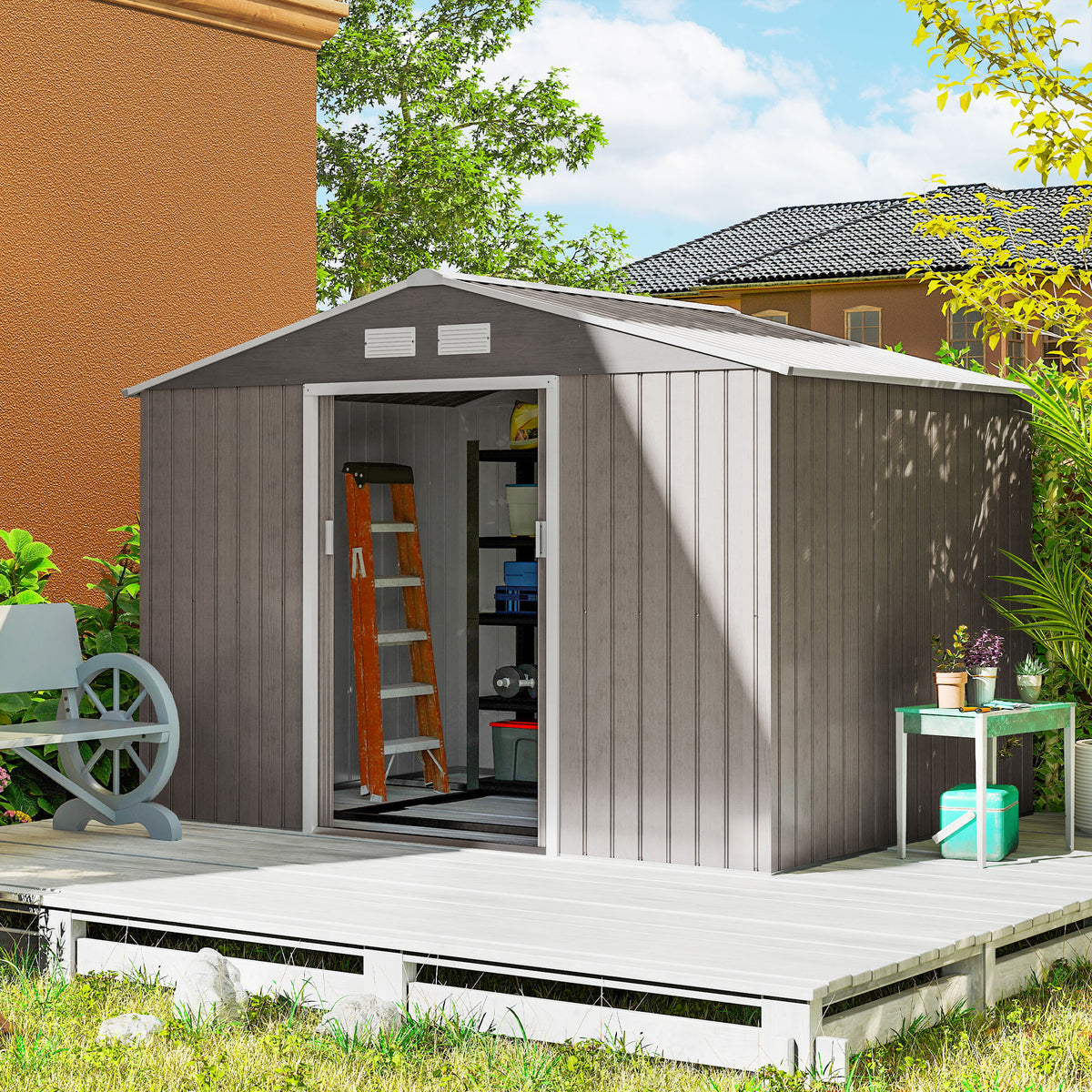 Outsunny Caseta De Jardín Exterior 4,9 M² 277x195x192 Cm Con Puerta Corredera_1