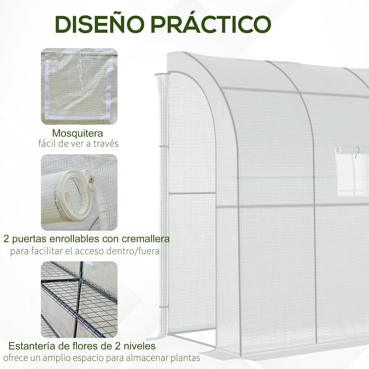 Outsunny Invernadero Pequeño Con Estantes De 3 Niveles 200x100x215 Cm Blanco_5