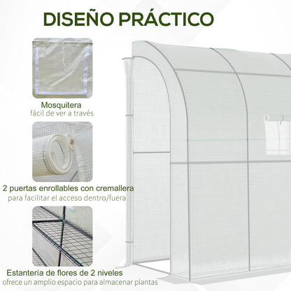 Outsunny Invernadero Pequeño Con Estantes De 3 Niveles 200x100x215 Cm Blanco_5