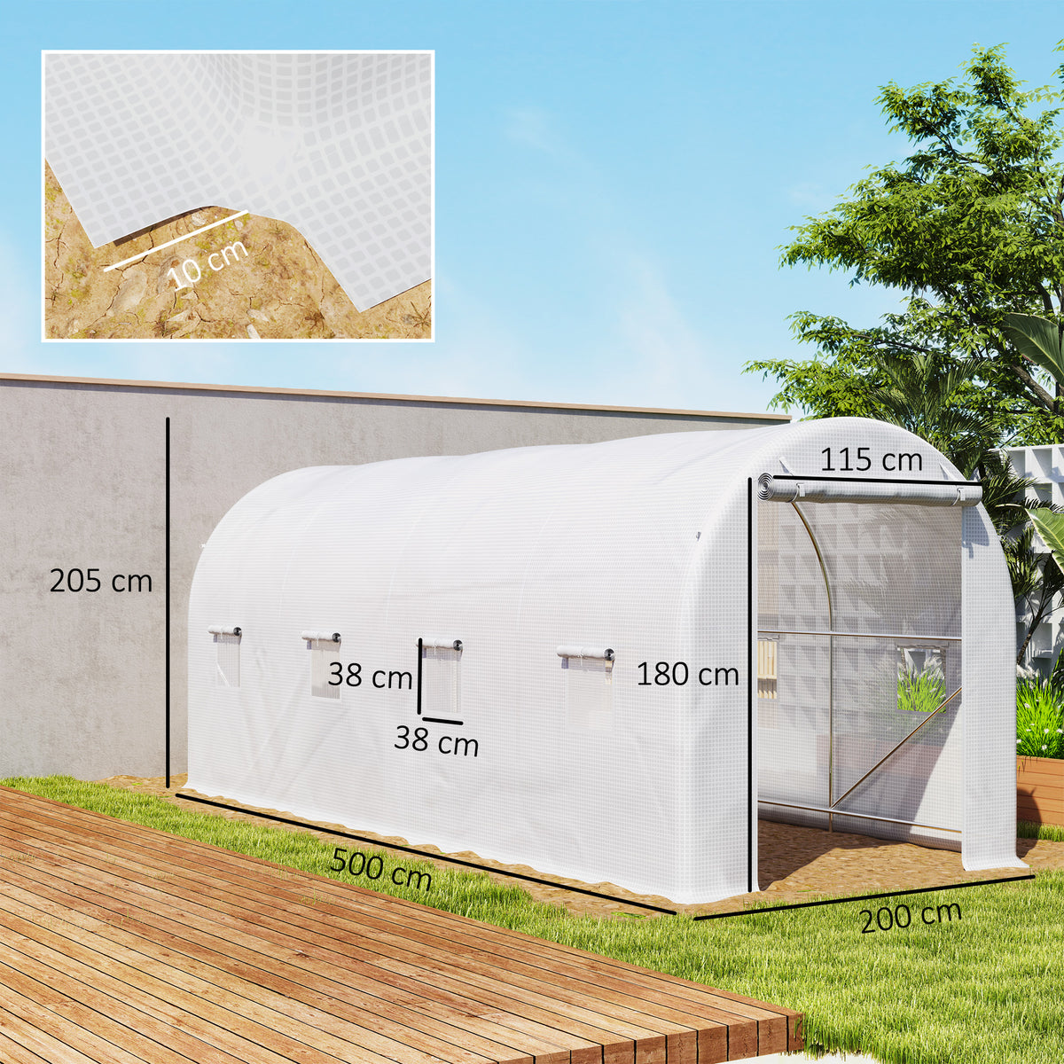 Invernadero De Túnel Outsunny Pe, Metal Blanco 500x200x205 Cm_2