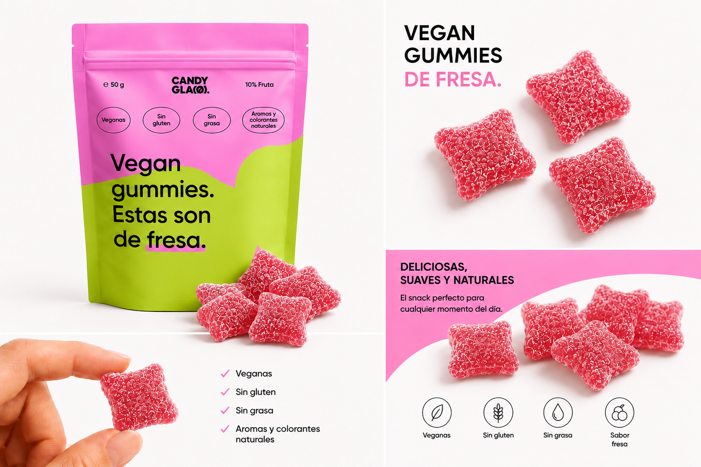 Gummies Veganas Sabor Fresa Pack 5 Bolsas - Snack Dulce Natural Sin Gluten_1