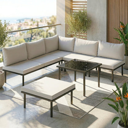 Outsunny Conjunto De Jardín Exterior 6 Piezas En Forma De L Cojines Gris Claro_1