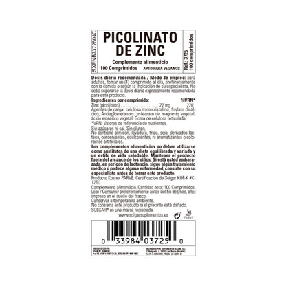 Zinc Picolinato Solgar 100 comprimidos de 22mg