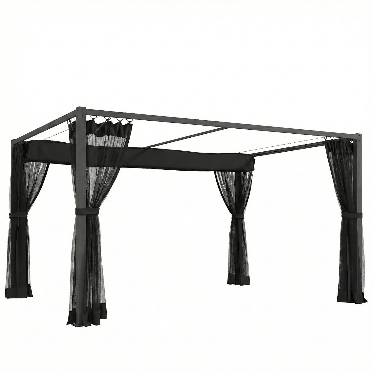 Outsunny Pérgola De Jardín 3x4 M Con Techo Retráctil Y 4 Laterales De Malla Gris_0