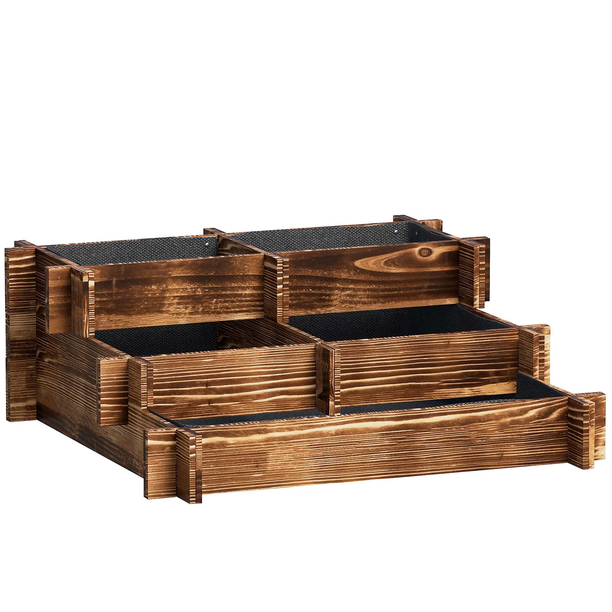 Outsunny Jardinera De Madera Con Diseño De Escalera 93x93x35 Cm Carbonizado_0
