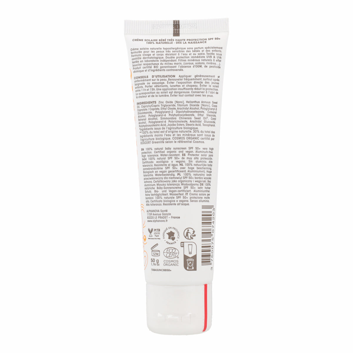Crema solar bebé bio FPS 50+ Alphanova 50 ml