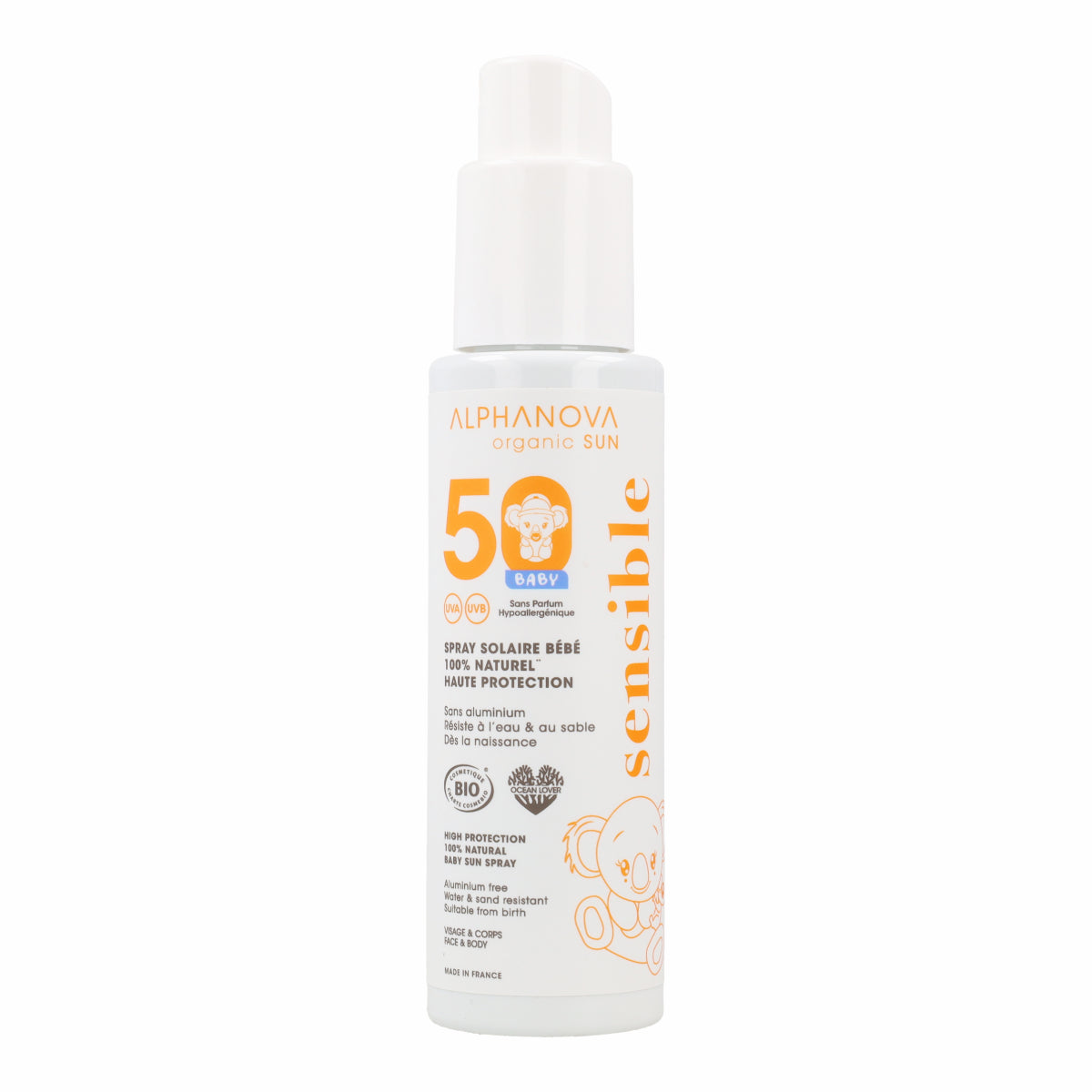 Protector Solar en Spray Bebé bio FPS50 Alphanova 100 ml