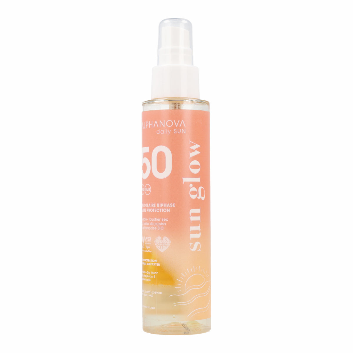 Agua bifásica solar alta protección FPS50 Alphanova 125ml