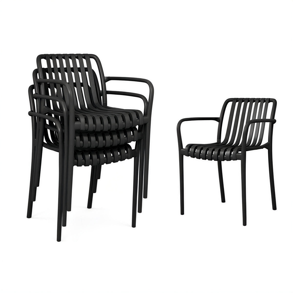 Outsunny Juego De 4 Sillas De Jardín Exterior Apilables Respaldo Curvado Negro_3