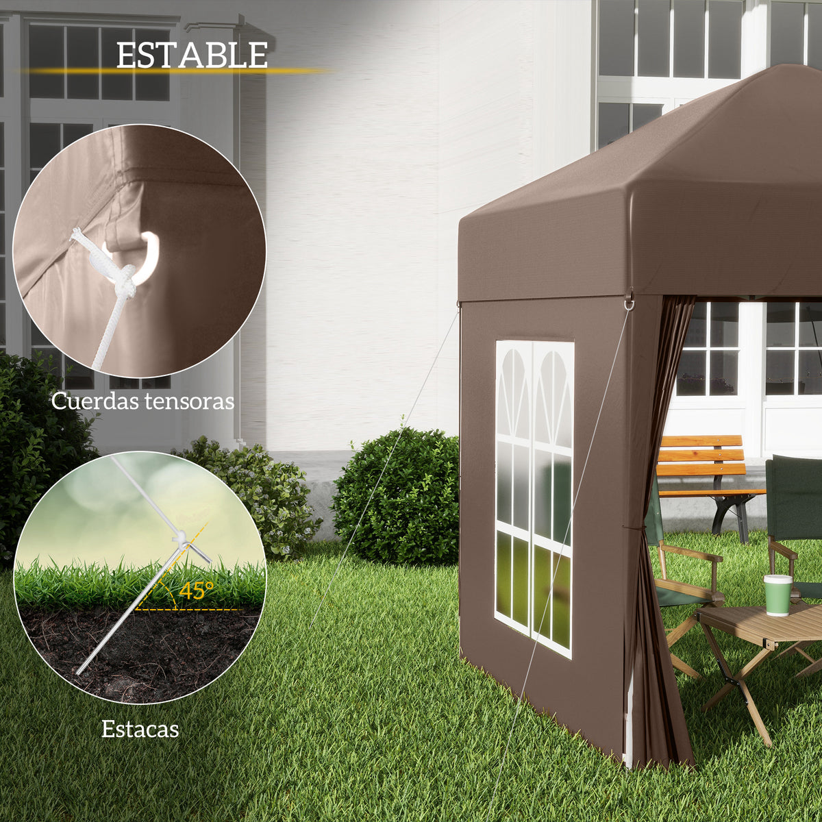 Outsunny Carpa Plegable 2x2m Exterior Con 4 Paredes Y Bolsa De Transporte Marrón_5