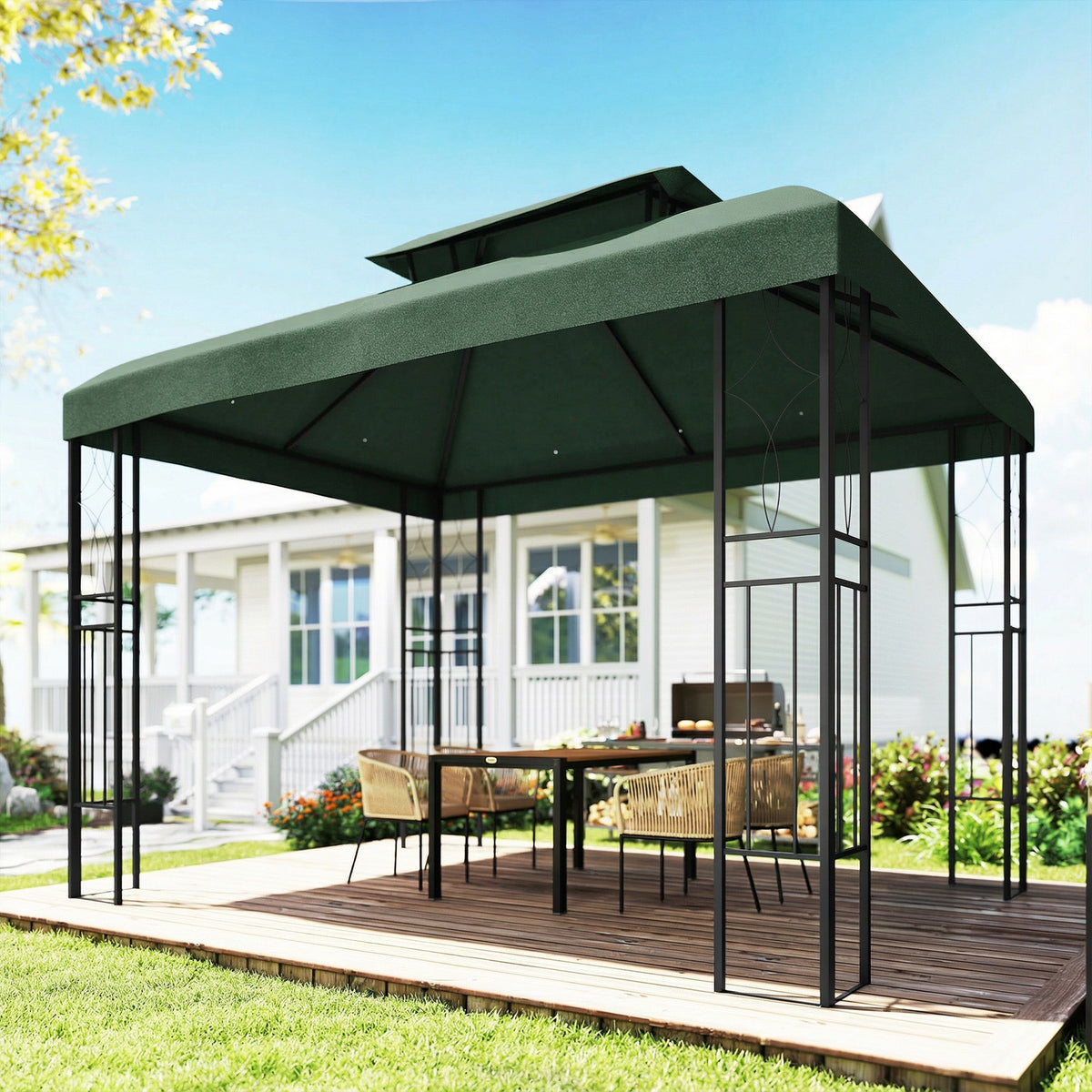 Outsunny Techo De Repuesto Para Cenador 4x3 M Con Techo Doble Anti-uv Verde_3