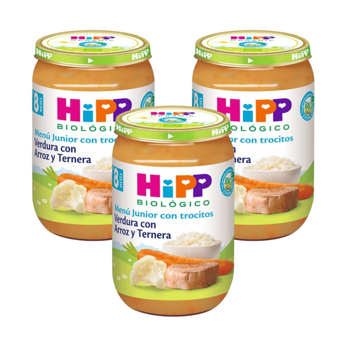 Pack x 3 Tarrito de verdura con arroz y ternera bio +8 meses HiPP 220 g
