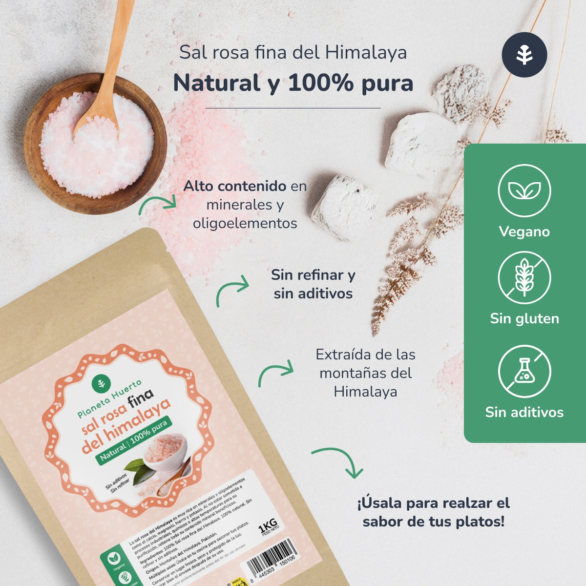 Pack 2x Sal rosa del Himalaya ECO Planeta Huerto 1 kg