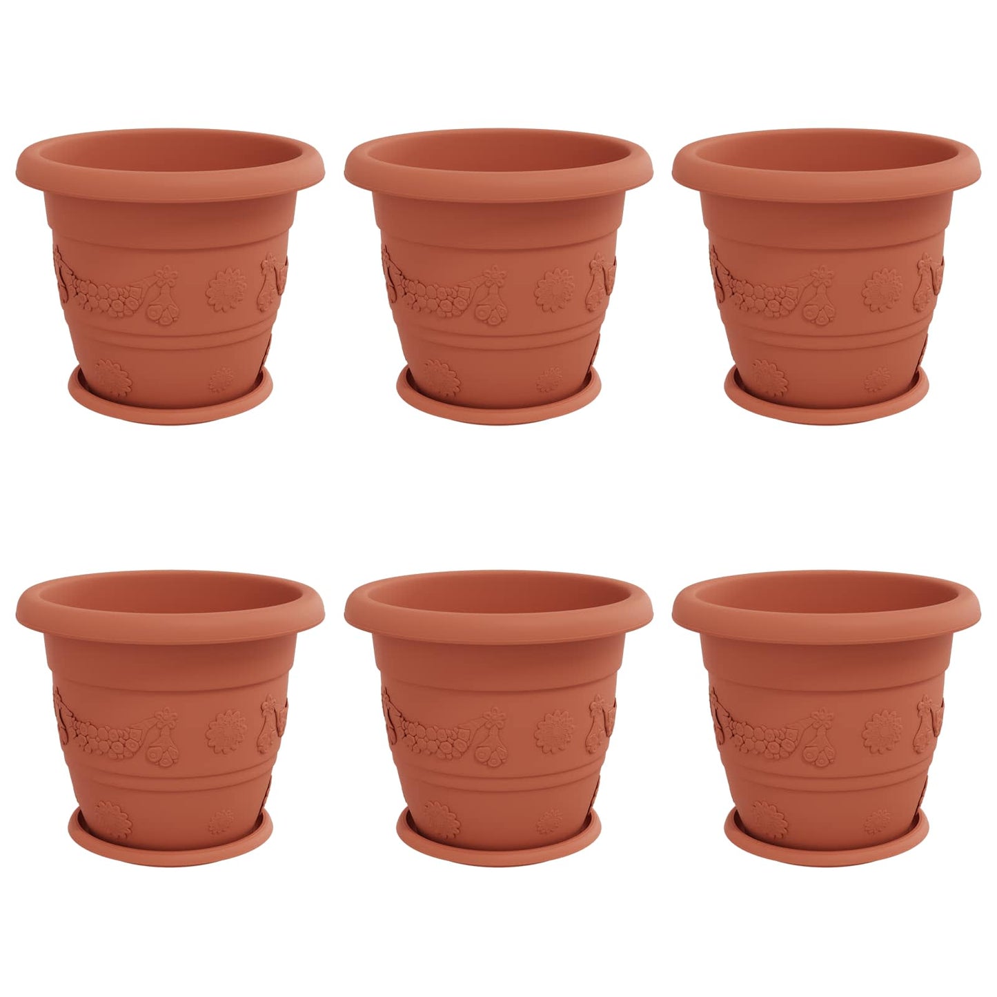 Macetas 6 Pcs Rojo Ladrillo Ø 34 X 28 Cm Plástico_0