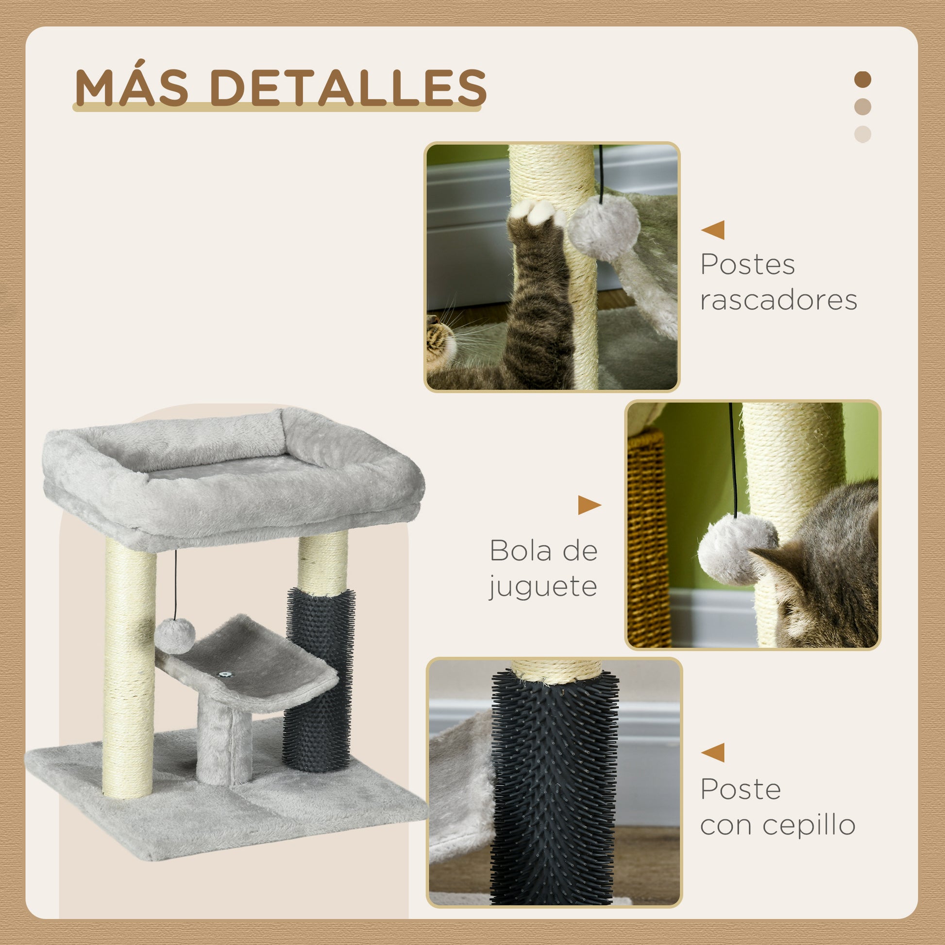 Pawhut Rascador Para Gatos Altura 48 Cm Con Plataforma En U Y Cepillo Gris_5