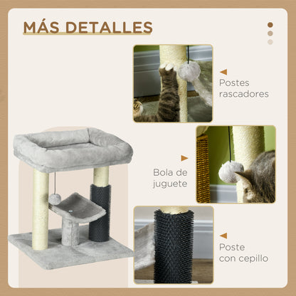 Pawhut Rascador Para Gatos Altura 48 Cm Con Plataforma En U Y Cepillo Gris_5