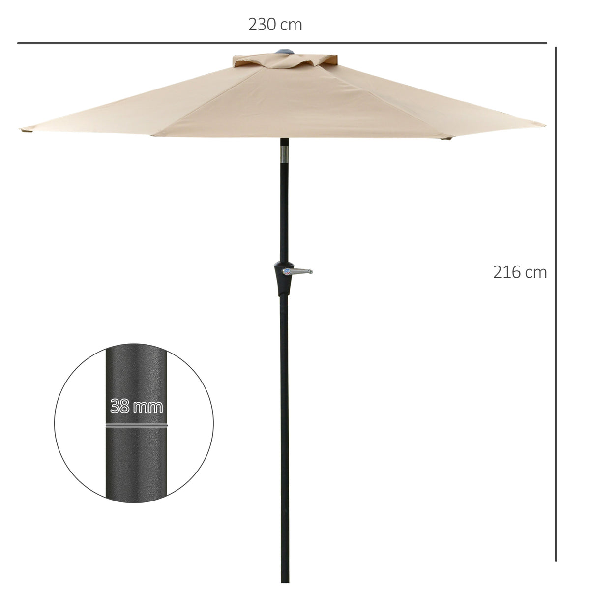 Outsunny Sombrilla De Jardín Ø230x216 Cm Con Techo Basculante Impermeable Caqui_2
