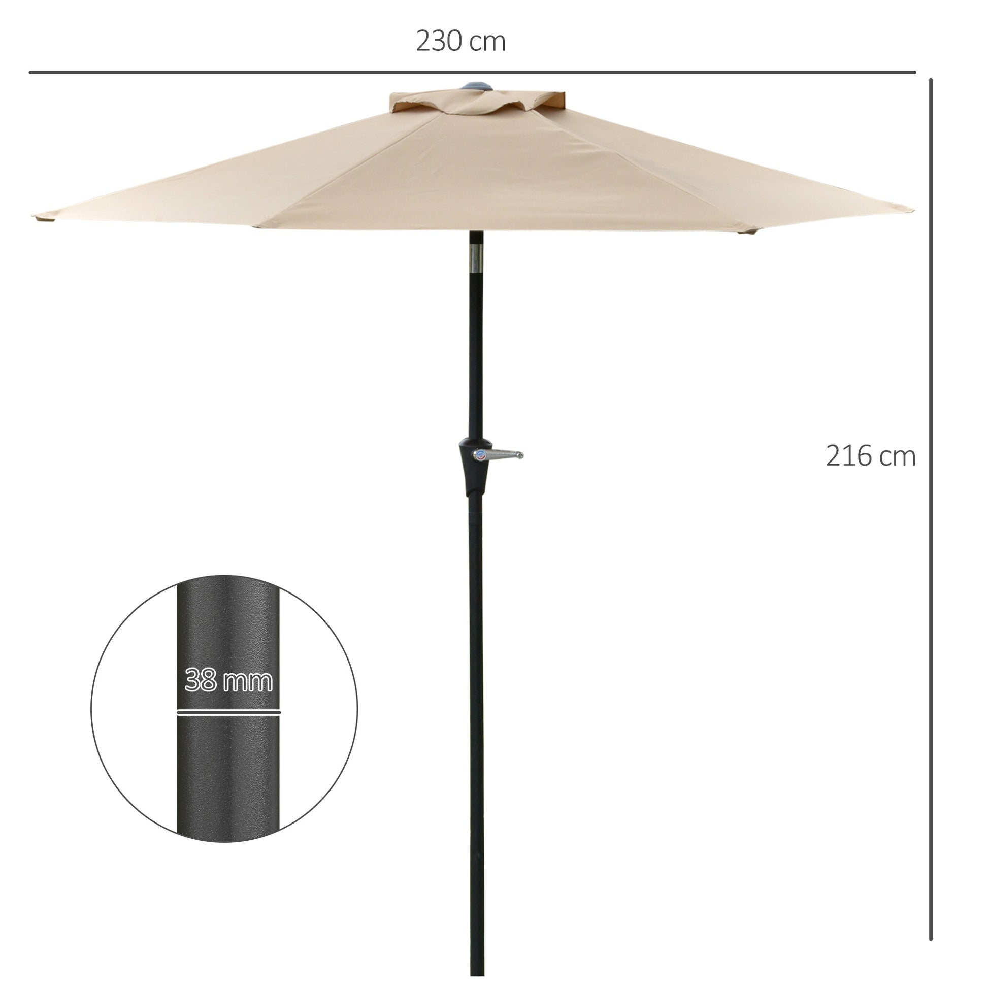 Outsunny Sombrilla De Jardín Ø230x216 Cm Con Techo Basculante Impermeable Caqui_2
