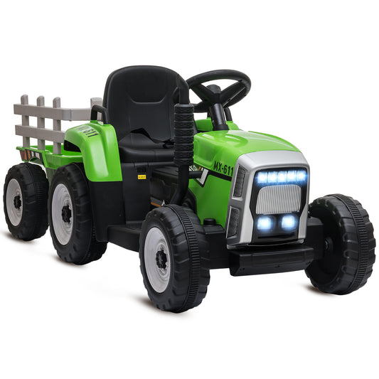 Homcom Tractor Eléctrico Con Remolque Para Niños 3-6 Años 136,5x50x52,5 Cm Verde_0