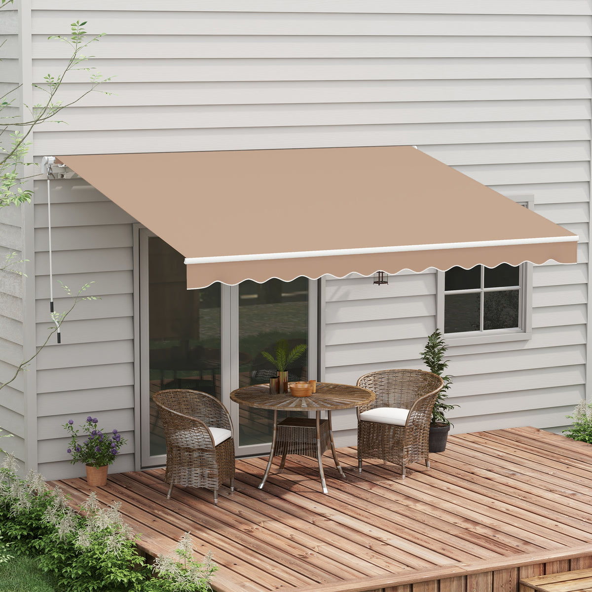 Toldo Manual Retráctil Outsunny Poliéster Marrón 350x250 Cm_1