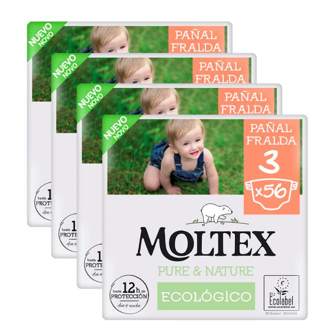 Pack ahorro Pañales Moltex Pure & Nature   T3 (4-10 kg), 224 Uds
