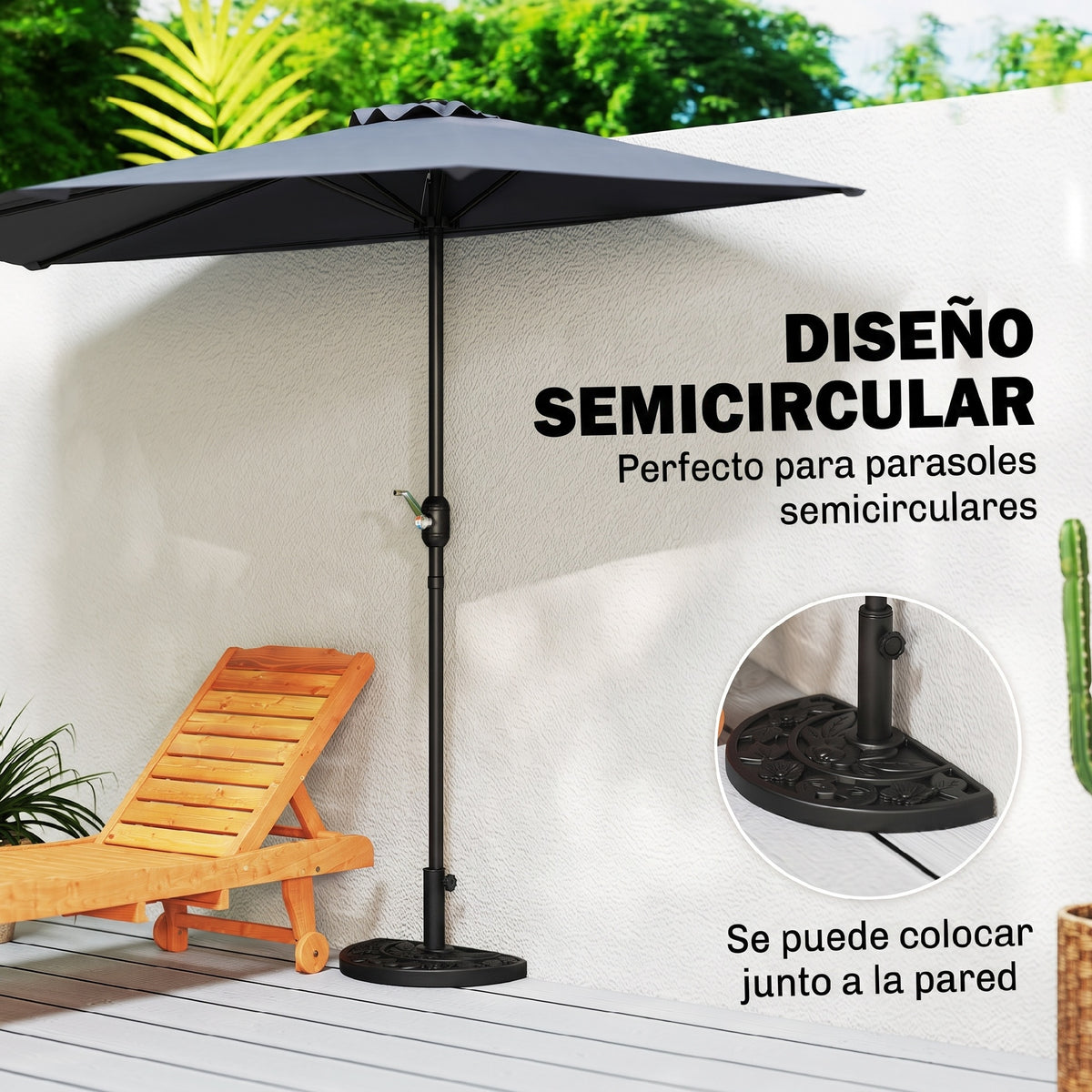 Outsunny Base Para Sombrilla Semicircular Peso 9 Kg Para Mástil 35mm/38mm/48mm_5