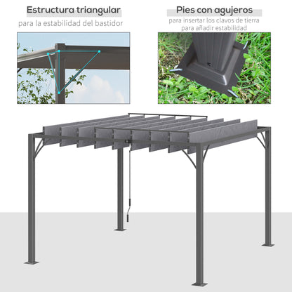 Outsunny Pérgola 3x3 M Con Diseño De Lamas Superior Giratorio Hasta 135° Gris_5