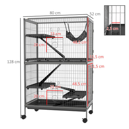 Pawhut Jaula Para Animales Pequeños De 4 Niveles Con Ruedas 80x52x128 Cm Gris_2
