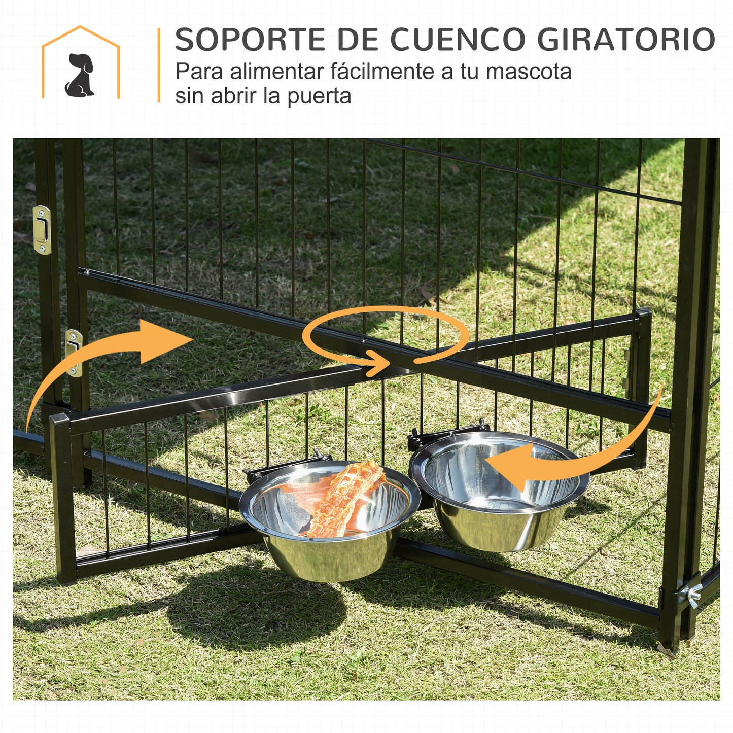 Pawhut Perrera Con Toldo Y 2 Cuencos Para Exterior 141x141x151 Cm Negro_5
