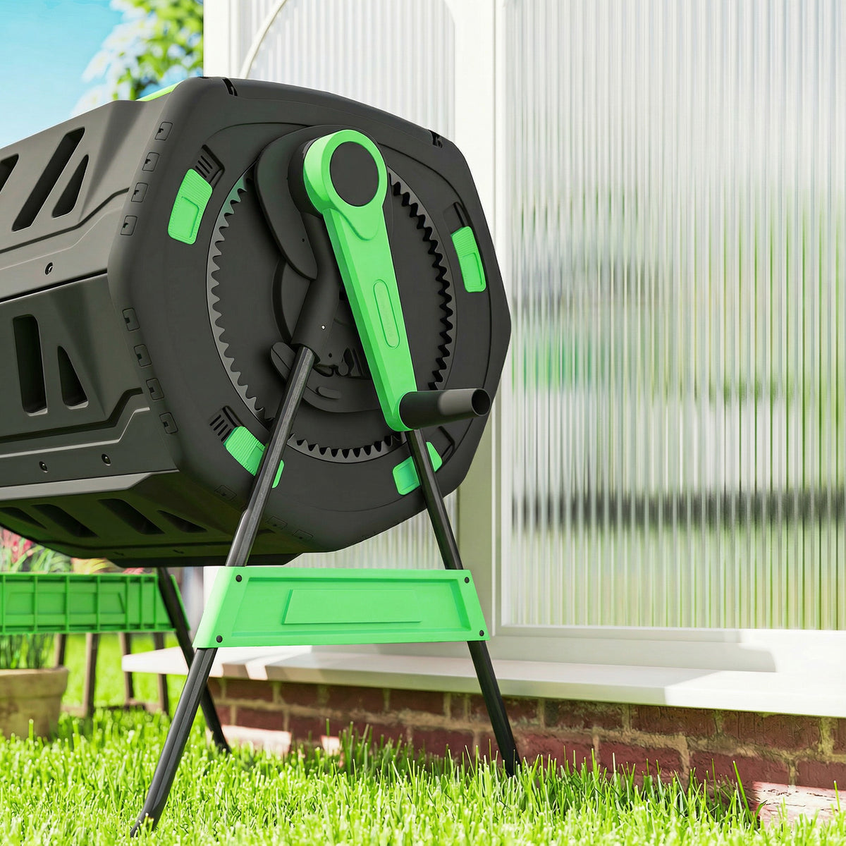Outsunny Compostador Giratorio De 200l Doble Cámara Sin Bpa Verde_3