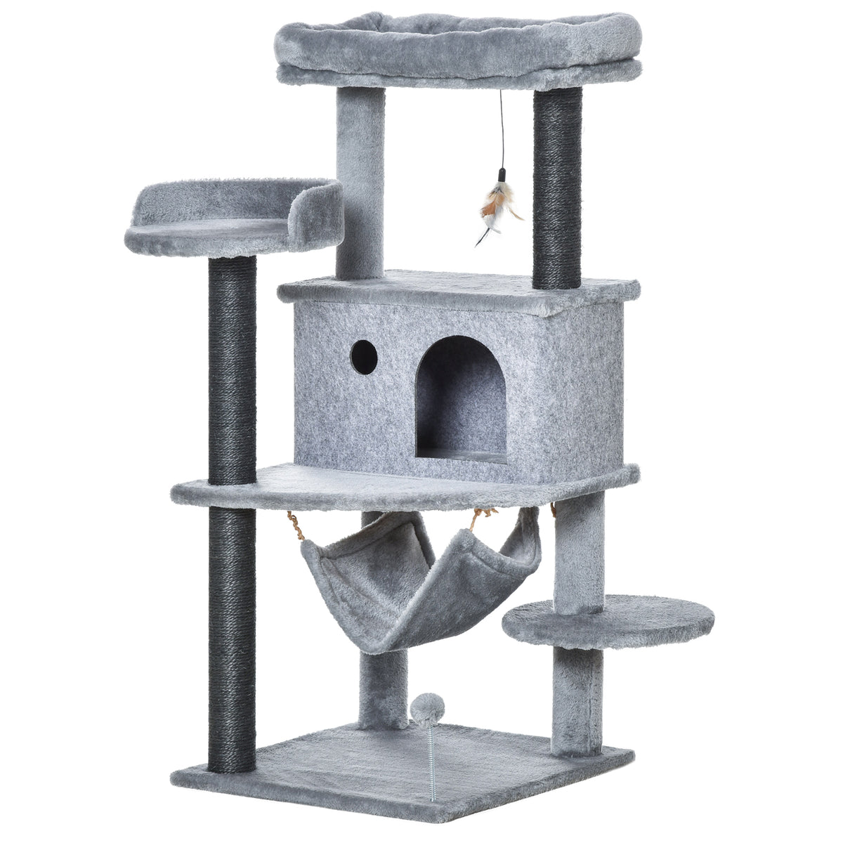 Pawhut Árbol Rascador Gatos 48x48x107cm Con Cueva De Fieltro Desmontable Hamaca_0