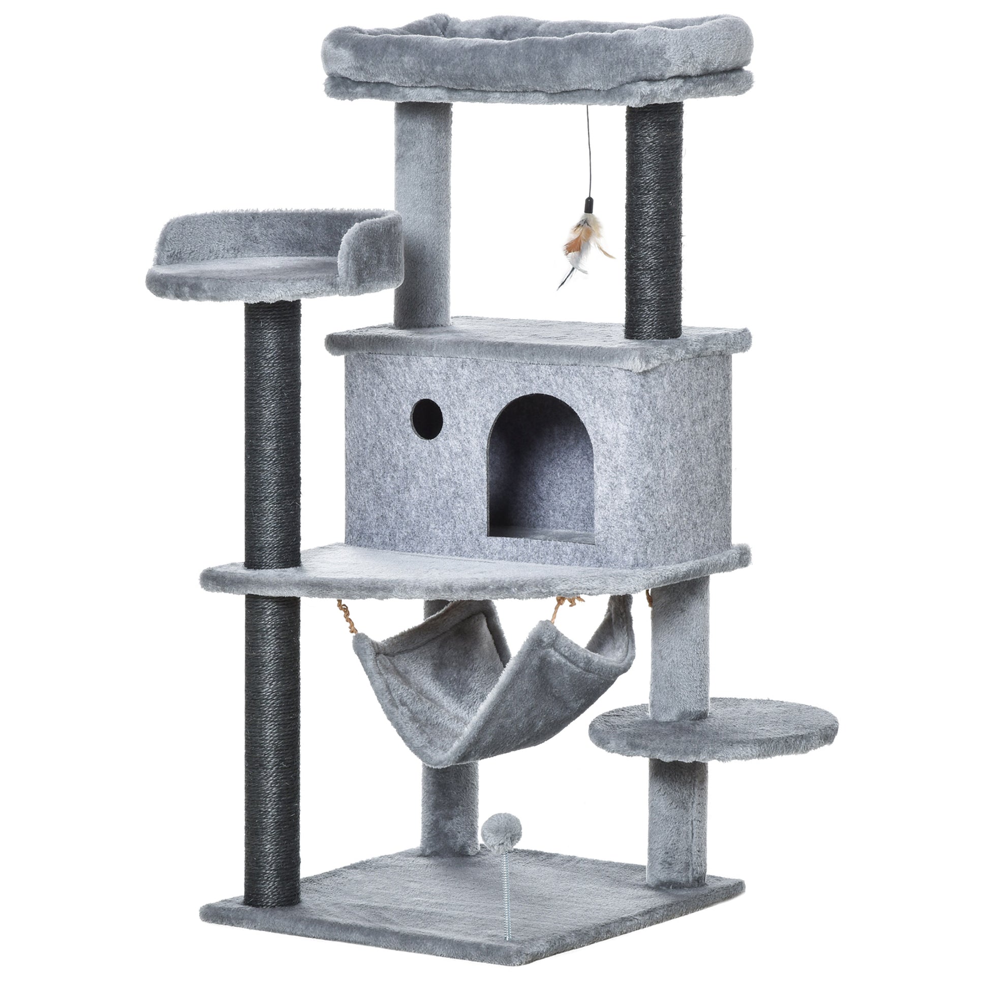 Pawhut Árbol Rascador Gatos 48x48x107cm Con Cueva De Fieltro Desmontable Hamaca_0