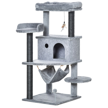 Pawhut Árbol Rascador Gatos 48x48x107cm Con Cueva De Fieltro Desmontable Hamaca_0
