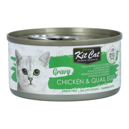 Pack 24x Kit Cat Lata Gravy - Pollo &amp; Huevo Codorniz 70 g Comida húmeda para gatos en salsa