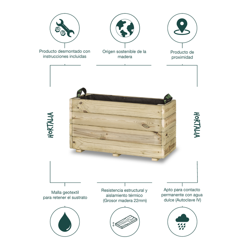 Jardinera De Madera Para Exterior Ghio Kd Hortalia 70x30x40 Cm_5