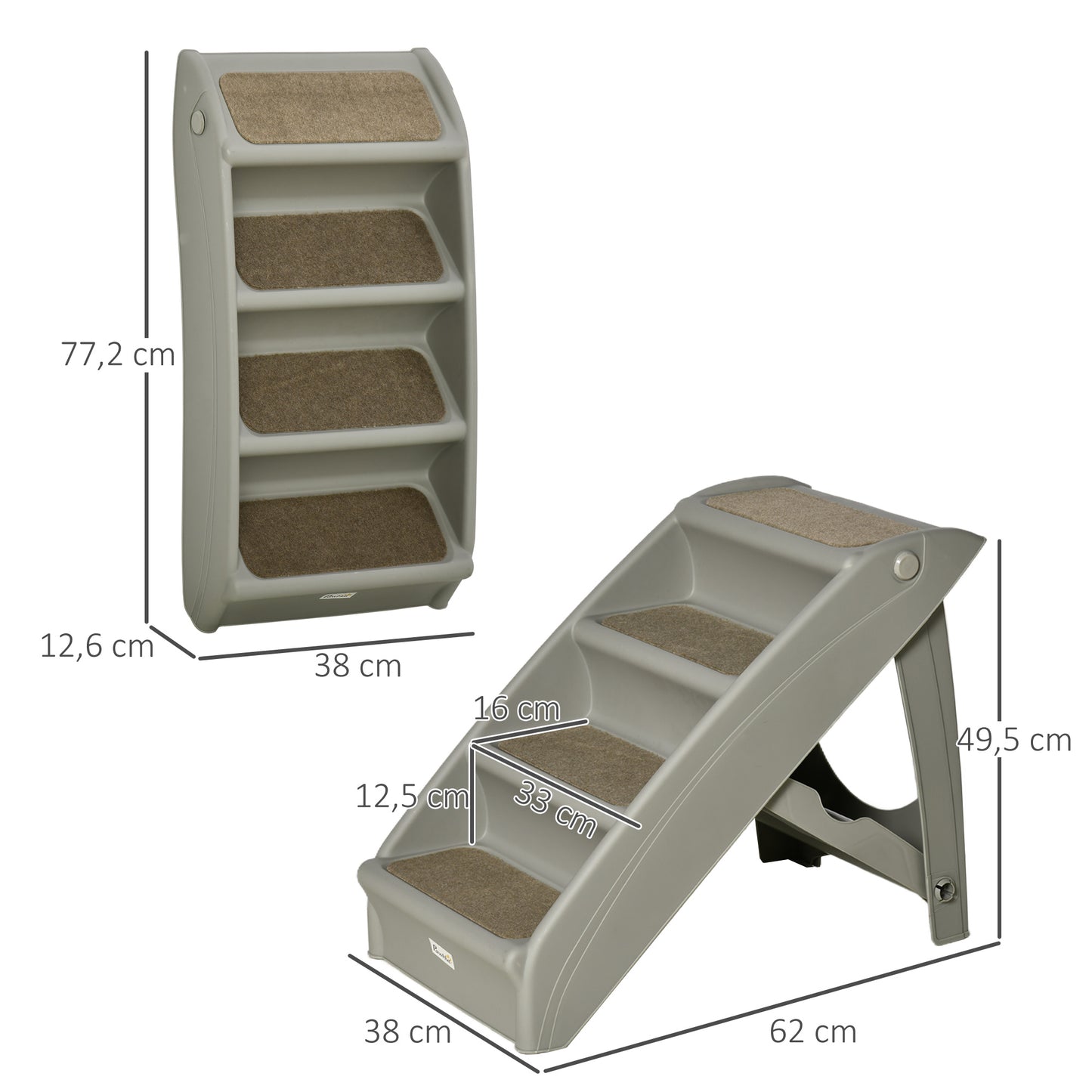 Pawhut Escalera Plegable Para Mascotas 4 Peldaños Con Alfombras Antideslizantes_2