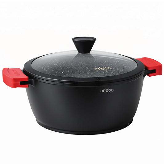 Briebe Cacerola Cocina Inducción Antiadherente Titanio, Cazuela 24cm, Aluminio Fundido Sin Pfoa, Tapa, Black Titanium_0
