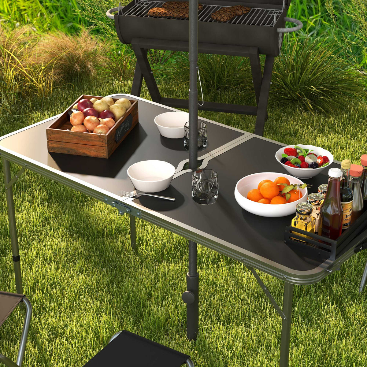 Outsunny Mesa Para Camping Plegable Con Sillas De 5 Piezas Negro_3