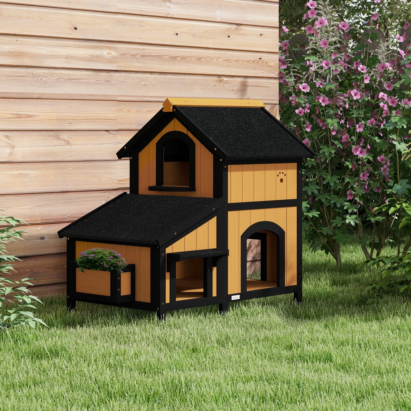 Pawhut Caseta Para Gatos De Madera Con Macetero 96x65x85,5 Cm Natural_1